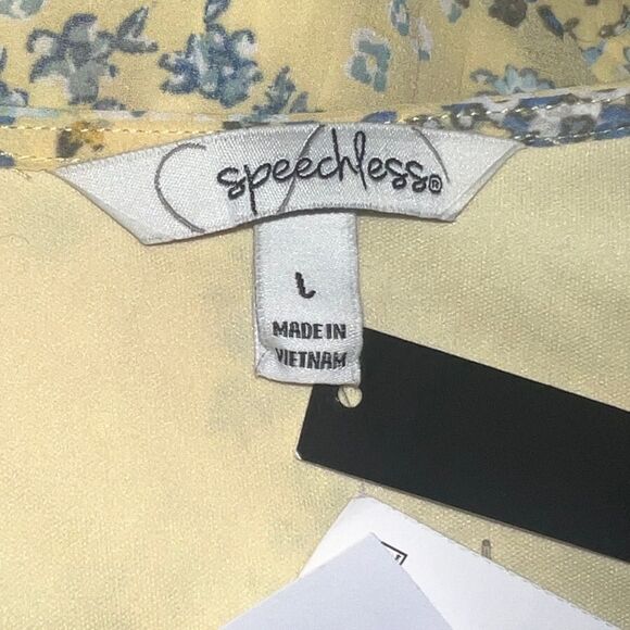 Speechless Juniors Yellow & Blue Floral-Print Puff-Sleeve Dress Large NWT - Picture 8 of 11